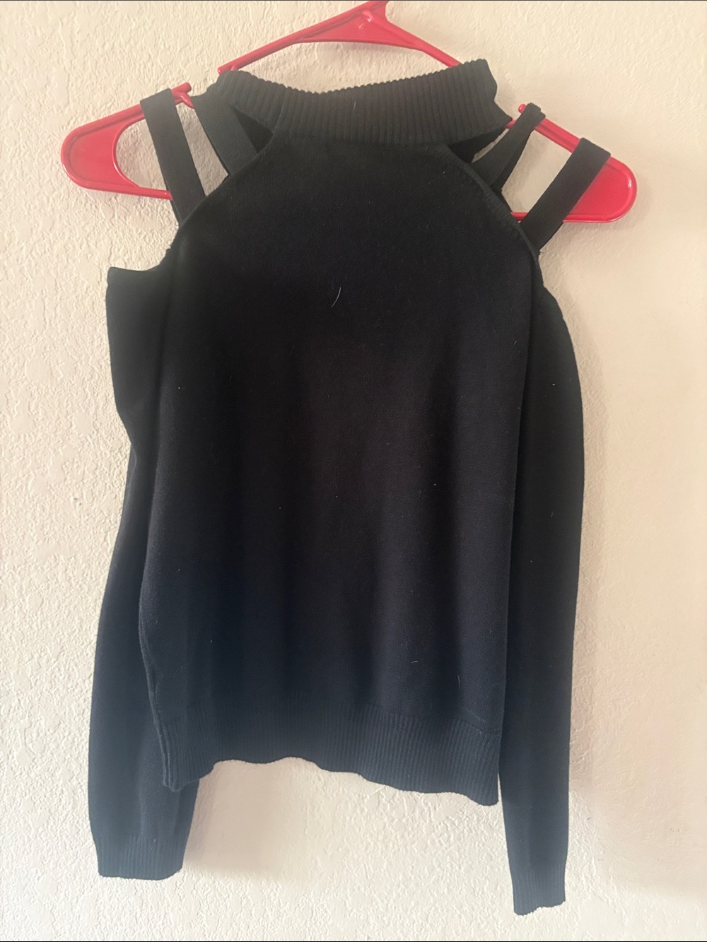 Women’s Black Cold-Shoulder Mock Neck Sweater